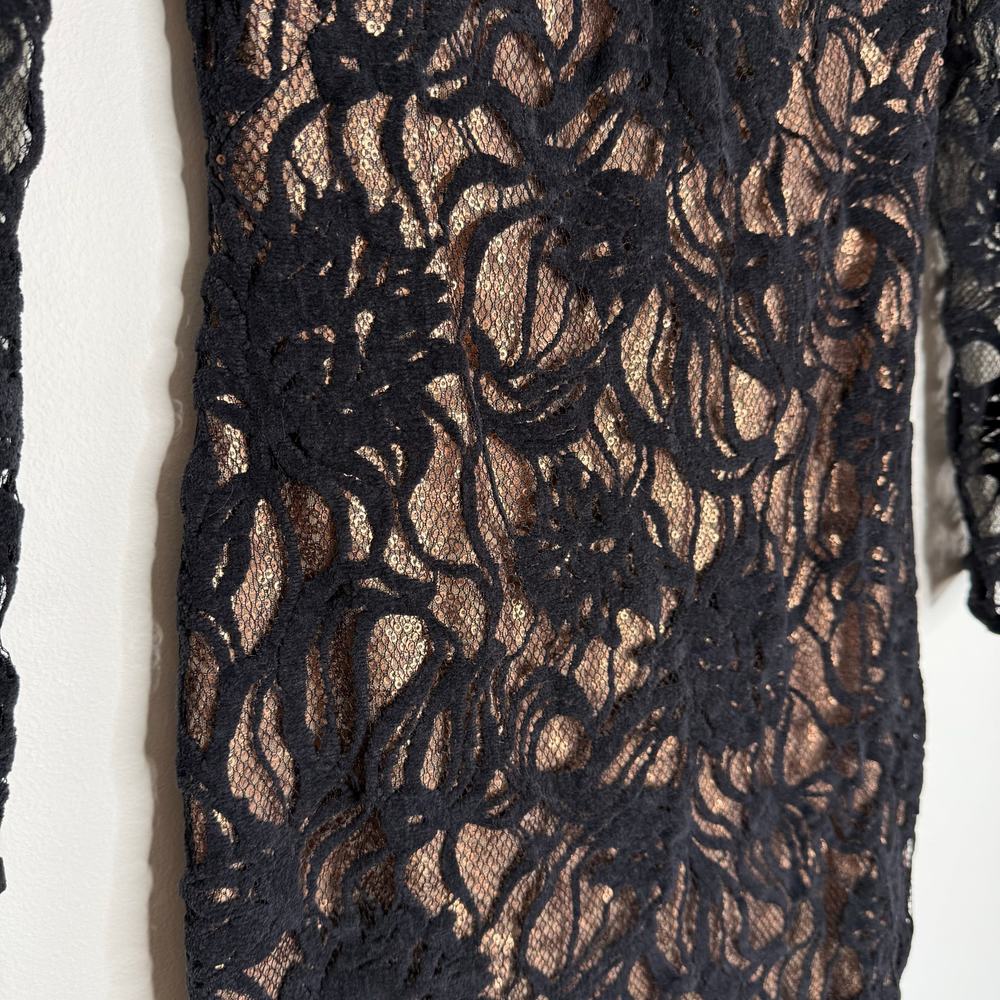 Tadashi Shoji Vita Sequin Floral Lace Over Bodycon Mini Dress 2 Black Sheath - Picture 8 of 13